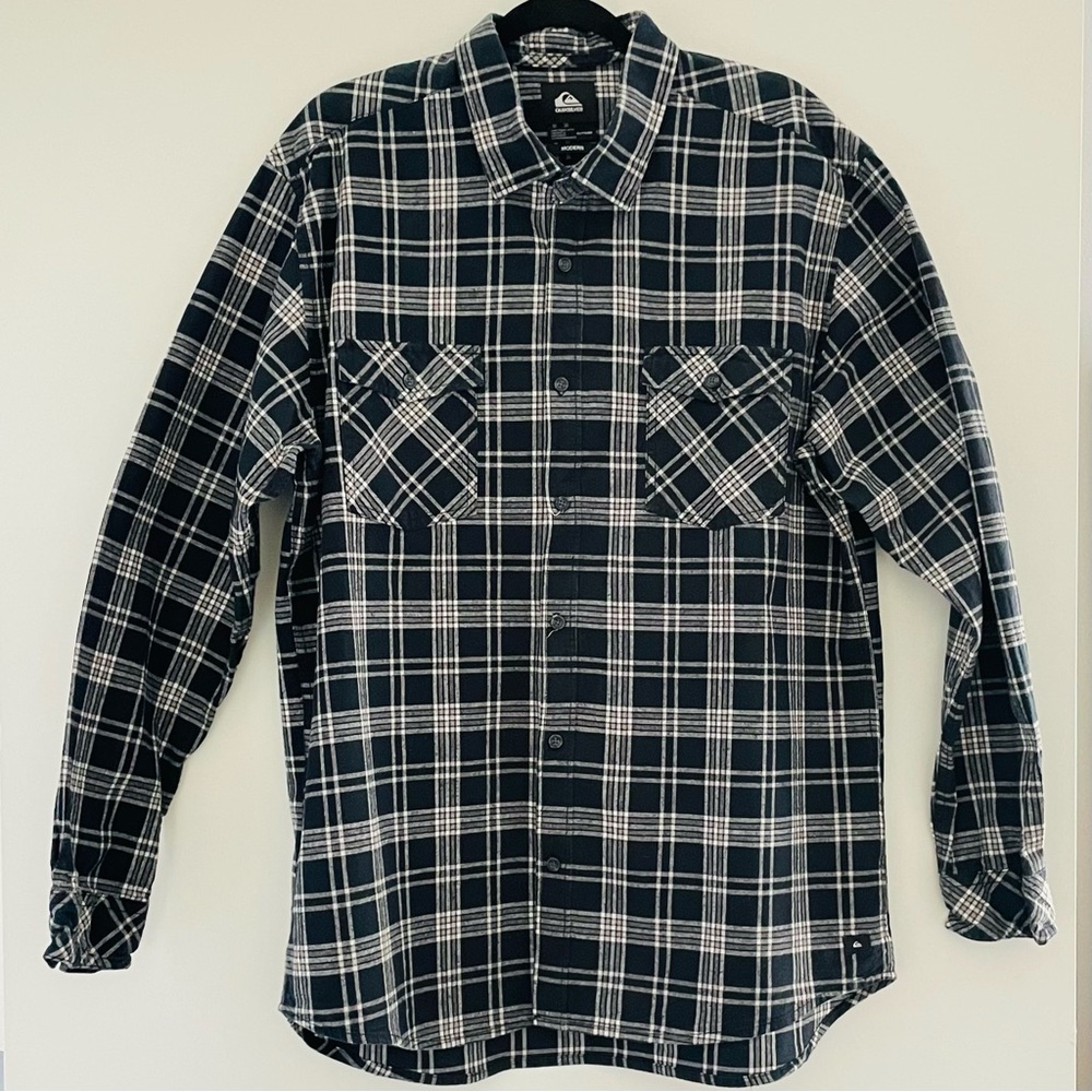 Men's Quicksilver Black and White Plaid Shirt